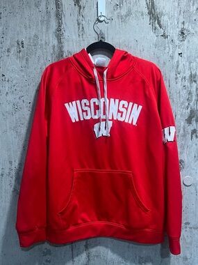 Knights Apparel Red Wisconsin Crewneck Hoodie with White Lettering